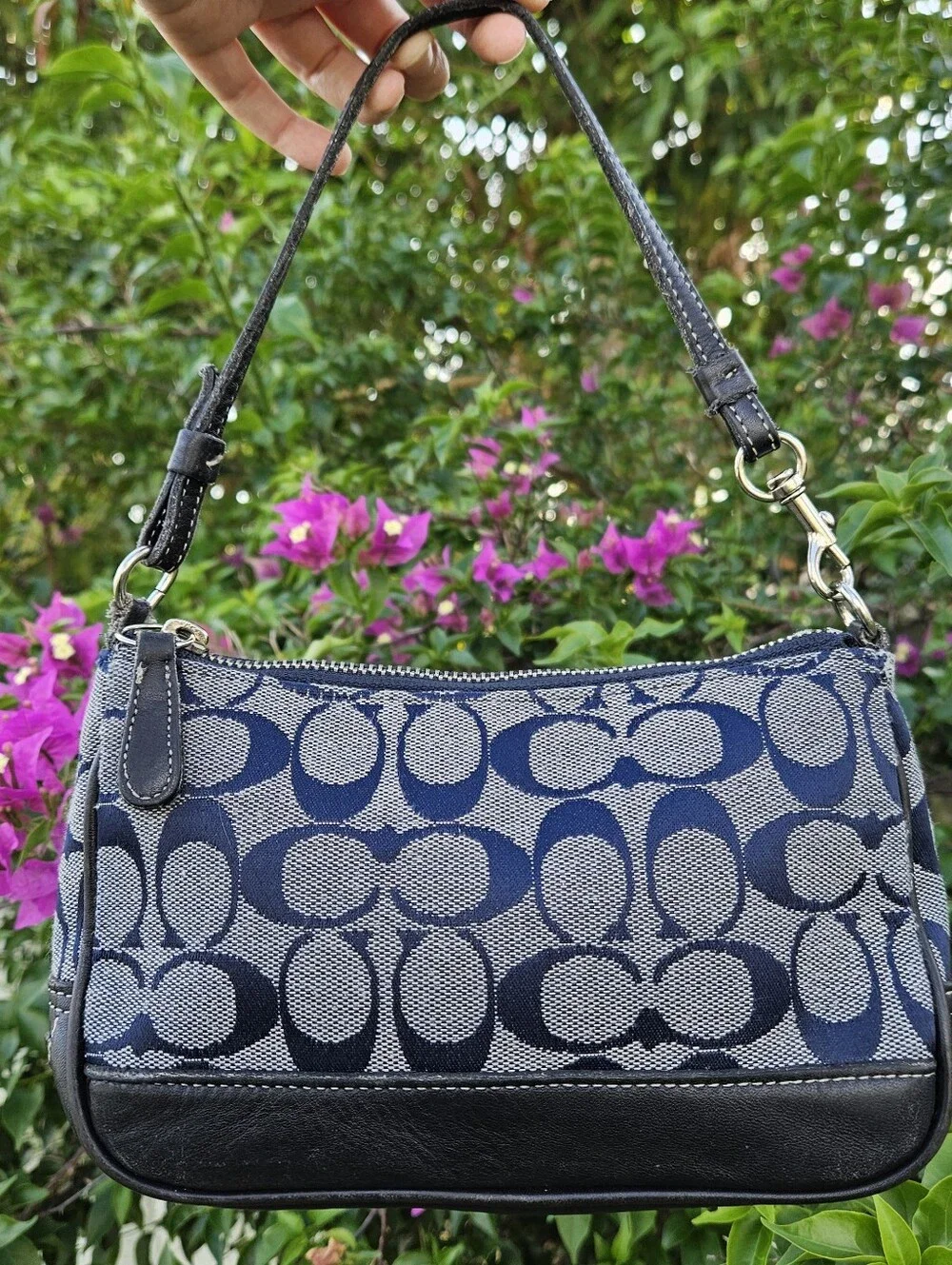 Coach 6094 Navy Blue Signature Jacquard Demi Shoulder Bag Y2K Vintage GUC